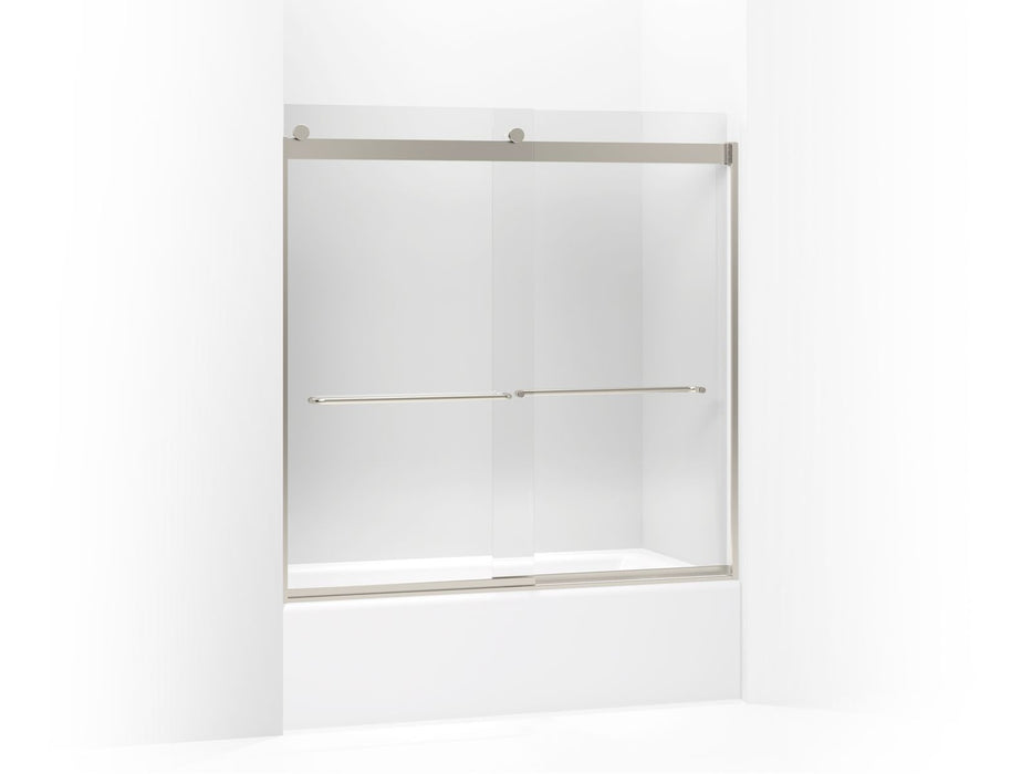 KOHLER K-706006-L Levity Sliding bath door, 59-3/4" H x 56-5/8 - 59-5/8" W, with 1/4" thick Crystal Clear glass, matte nickel