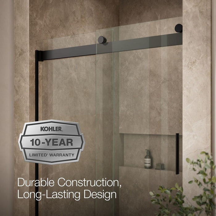 KOHLER K-706008-L Levity Sliding shower door, 74" H x 43-5/8 - 47-5/8" W, with 1/4" thick Crystal Clear glass, matte...