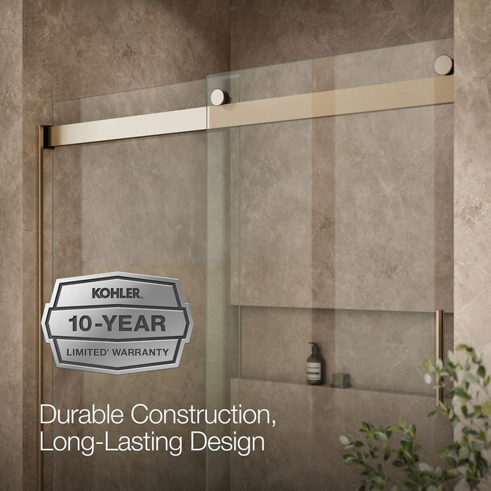 KOHLER K-706009-L Levity Sliding shower door, 74" H x 56-5/8 - 59-5/8" W, with 1/4" thick Crystal Clear glass, anodized...