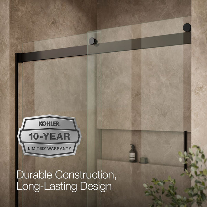 KOHLER K-706009-L Levity Sliding shower door, 74" H x 56-5/8 - 59-5/8" W, with 1/4" thick Crystal Clear glass, anodized...