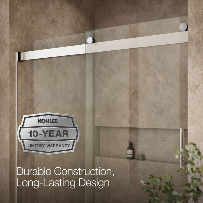 KOHLER K-706009-L Levity Sliding shower door, 74" H x 56-5/8 - 59-5/8" W, with 1/4" thick Crystal Clear glass