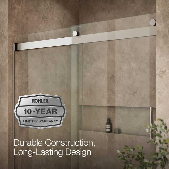 KOHLER K-706009-L Levity Sliding shower door, 74" H x 56-5/8 - 59-5/8" W, with 1/4" thick Crystal Clear glass