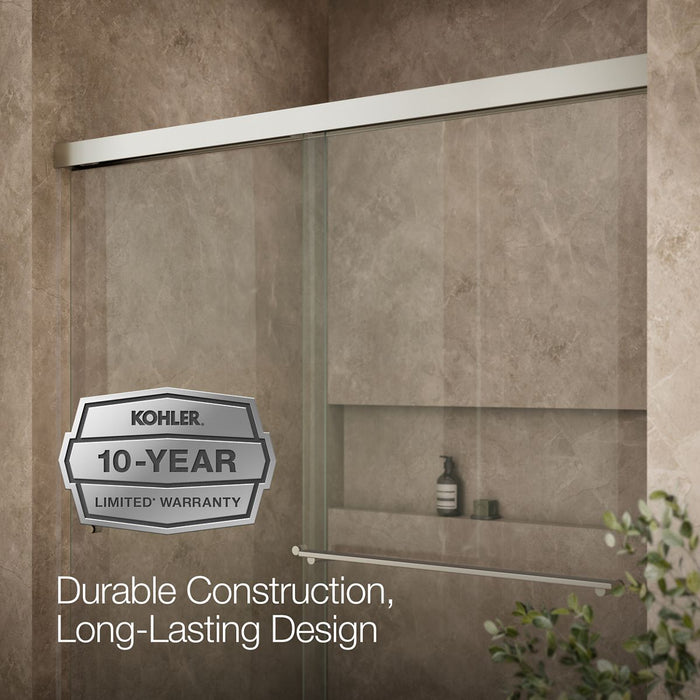 KOHLER K-707200-L Revel Sliding shower door, 70" H x 56-5/8 - 59-5/8" W, with 1/4" thick Crystal Clear glass, anodized...