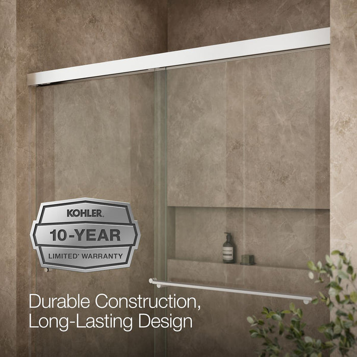 KOHLER K-707201-L Revel Sliding shower door, 70" H x 56-5/8 - 59-5/8" W, with 5/16" thick Crystal Clear glass, bright...