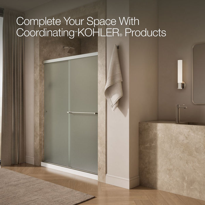 KOHLER K-707206-D3 Revel Sliding shower door, 76" H x 56-5/8 - 59-5/8" W, with 5/16" thick Frosted glass, anodized...