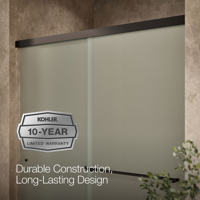 KOHLER K-707206-D3 Revel Sliding shower door, 76" H x 56-5/8 - 59-5/8" W, with 5/16" thick Frosted glass, anodized dark...