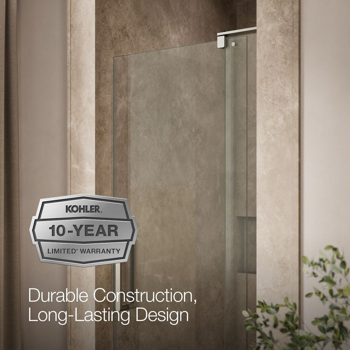 KOHLER K-707506-L Revel Pivot shower door, 74" H x 27-5/16 - 31-1/8" W, with 5/16" thick Crystal Clear glass, anodized...