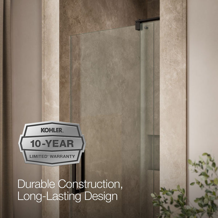 KOHLER K-707506-L Revel Pivot shower door, 74" H x 27-5/16 - 31-1/8" W, with 5/16" thick Crystal Clear glass, anodized...