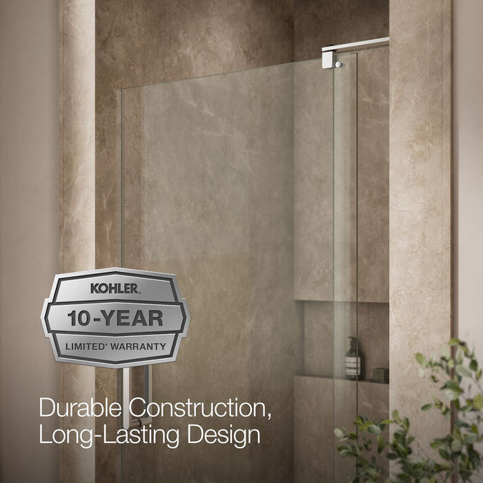 KOHLER K-707536-L Revel Pivot shower door, 74" H x 35-1/8 - 40" W, with 5/16" thick Crystal Clear glass, bright polished...