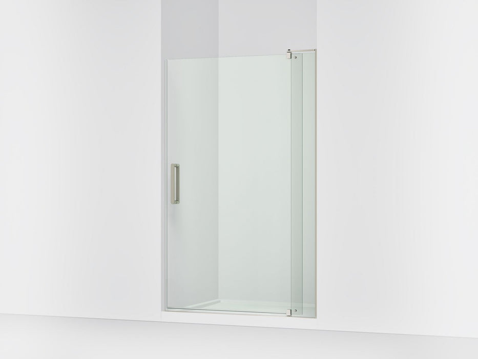 KOHLER K-707556-L Revel Pivot shower door, 74" H x 43-1/8 - 48" W, with 5/16" thick Crystal Clear glass, anodized brushed...