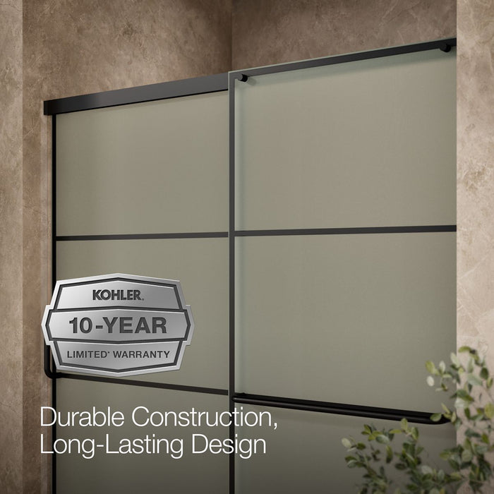 KOHLER K-707608-6G80 Elate Sliding shower door, 70-1/2" H x 56-1/4 - 59-5/8" W, with 1/4" thick Frosted glass with rectangular grille pattern