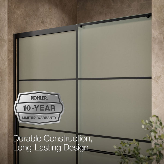 KOHLER K-707615-8G80 Elate Sliding shower door, 75-1/2" H x 56-1/4 - 59-5/8" W, with heavy 5/16" thick Frosted glass with rectangular grille pattern