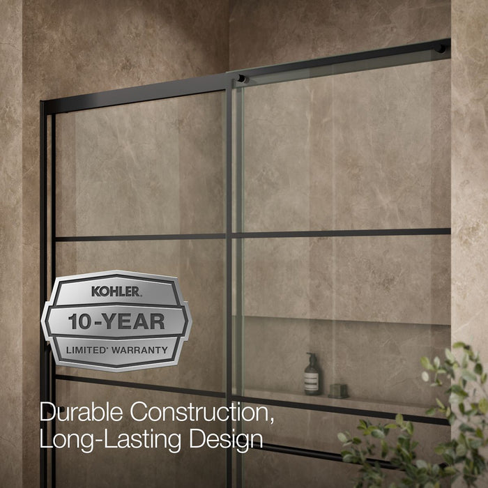 KOHLER K-707616-8G79 Elate Sliding shower door, 75-1/2" H x 62-1/4 - 65-5/8" W, with heavy 5/16" thick Crystal Clear glass with rectangular grille pattern