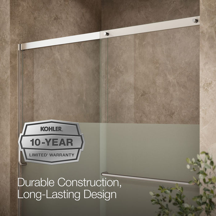 KOHLER K-707618-8G81 Elate Sliding bath door, 56-3/4" H x 56-1/4 - 59-5/8" W with heavy 5/16" thick Crystal Clear glass...