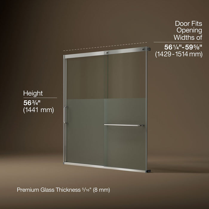KOHLER K-707618-8G81 Elate Sliding bath door, 56-3/4" H x 56-1/4 - 59-5/8" W with heavy 5/16" thick Crystal Clear glass...