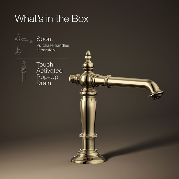 KOHLER K-72760 Artifacts Bathroom sink faucet spout with Column design, 1.2 gpm, vibrant french gold - view 5