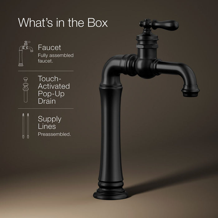 KOHLER K-72763-9M Artifacts Gentleman's Single-handle bathroom sink faucet, 1.2 gpm, matte black - view 5