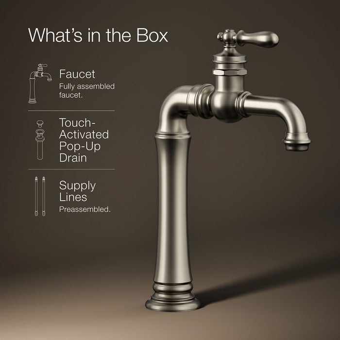 KOHLER K-72763-9M Artifacts Gentleman's Single-handle bathroom sink faucet, 1.2 gpm, vibrant brushed nickel - view 5