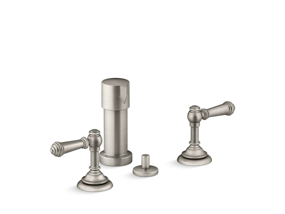 KOHLER K-72765-4 Artifacts Widespread bidet faucet with lever handles, vibrant brushed nickel