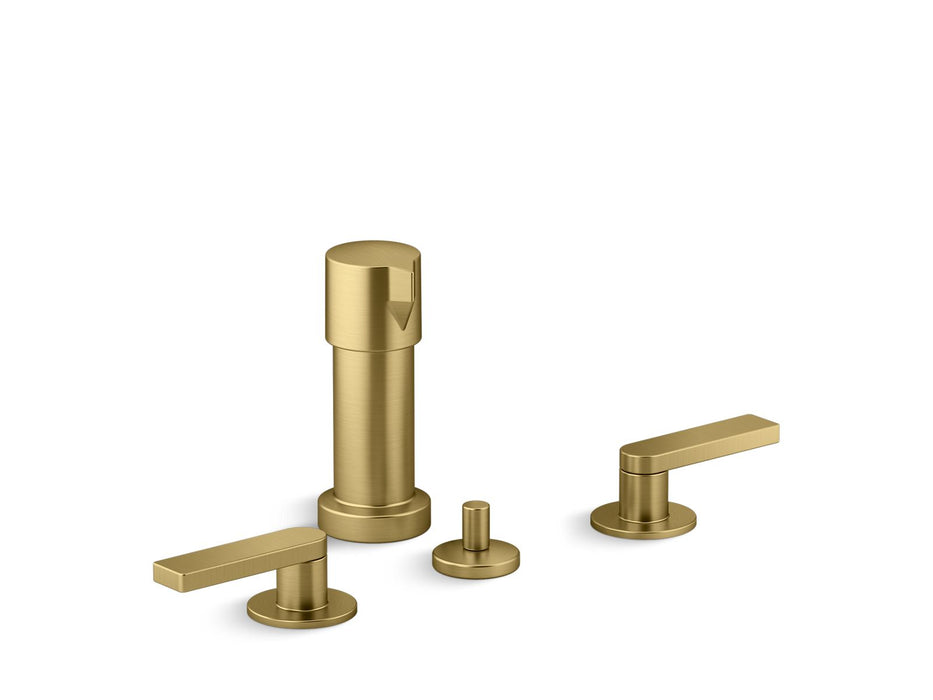 KOHLER K-73077-4 Composed Widespread bidet faucet with lever handles, vibrant brushed moderne brass