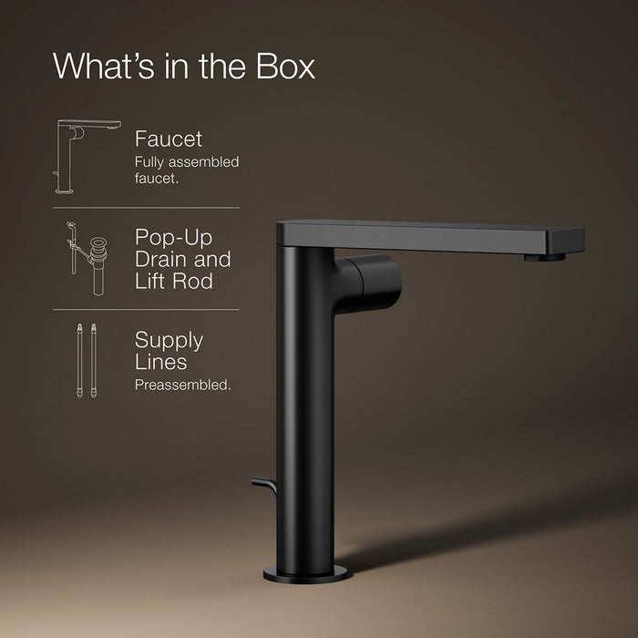 KOHLER K-73159-7 Composed Tall single-handle bathroom sink faucet with Cylindrical handle, 1.2 gpm, matte black - view 5
