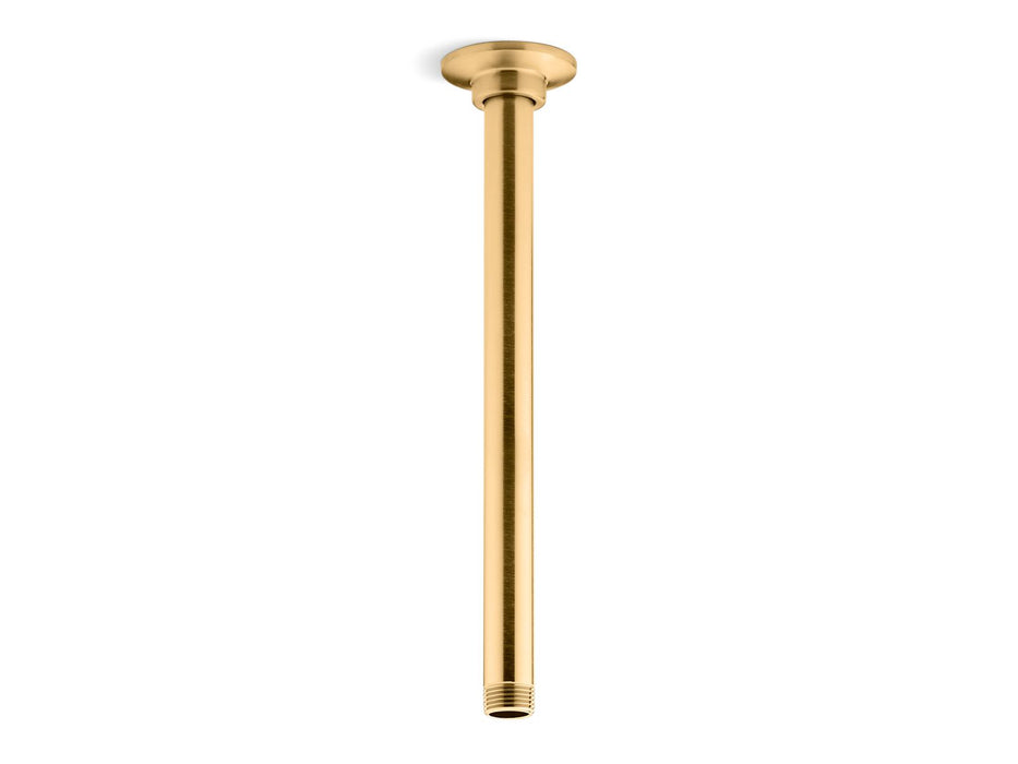 KOHLER K-7392 12" ceiling-mount single-function rainhead arm and flange, vibrant brushed moderne brass