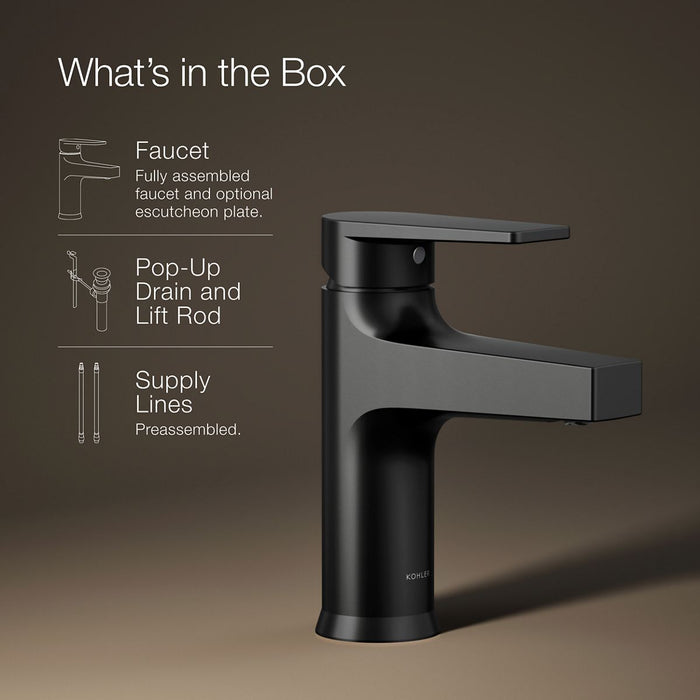 KOHLER K-74013-4 Taut Single-handle bathroom sink faucet, 1.2 gpm, matte black - view 5