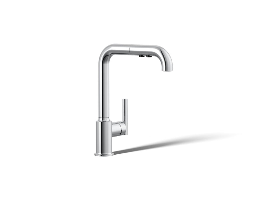 KOHLER K-7505 Purist Pull-out kitchen sink faucet with three-function sprayhead, polished chrome