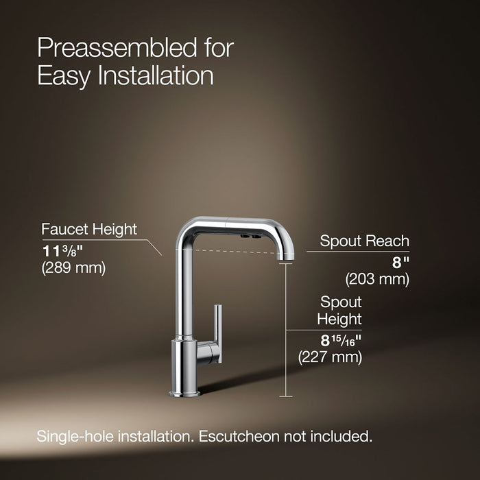 KOHLER K-7505 Purist Pull-out kitchen sink faucet with three-function sprayhead