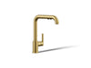KOHLER K-7505 Purist Pull-out kitchen sink faucet with three-function sprayhead, vibrant brushed moderne brass