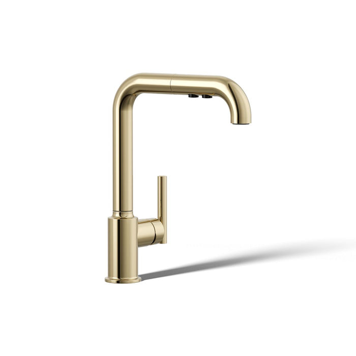 KOHLER K-7505 Purist Pull-out kitchen sink faucet with three-function sprayhead, vibrant french gold - view 3