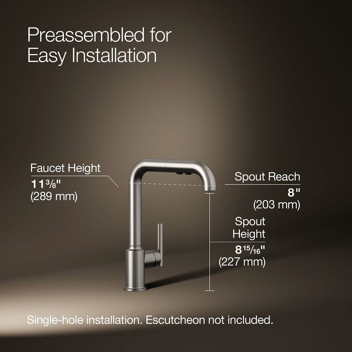 KOHLER K-7505 Purist Pull-out kitchen sink faucet with three-function sprayhead
