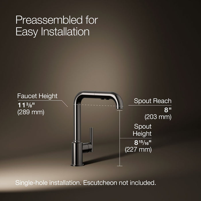 KOHLER K-7505 Purist Pull-out kitchen sink faucet with three-function sprayhead