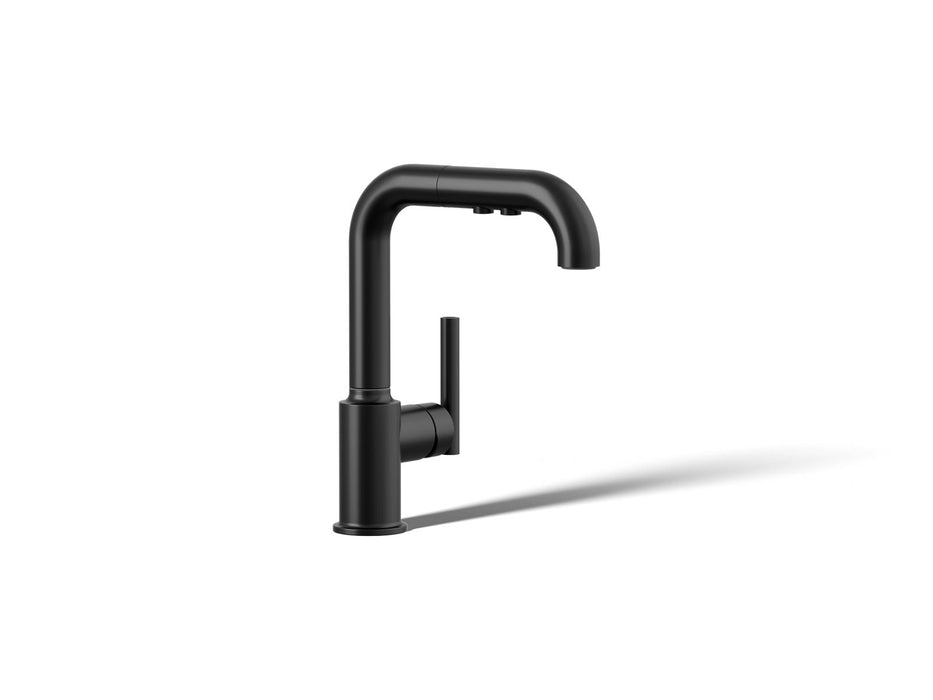 KOHLER K-7506 Purist Pull-out kitchen sink faucet with three-function sprayhead, matte black