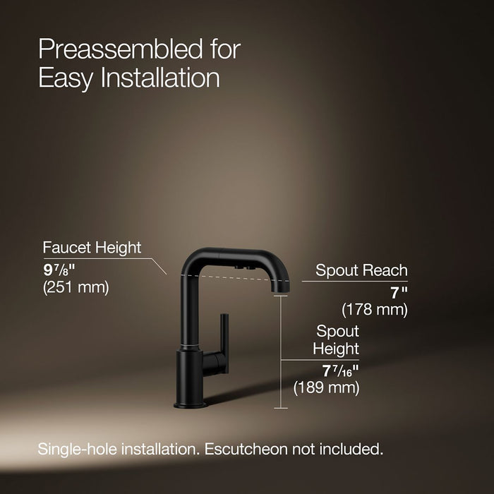 KOHLER K-7506 Purist Pull-out kitchen sink faucet with three-function sprayhead, matte black - view 5