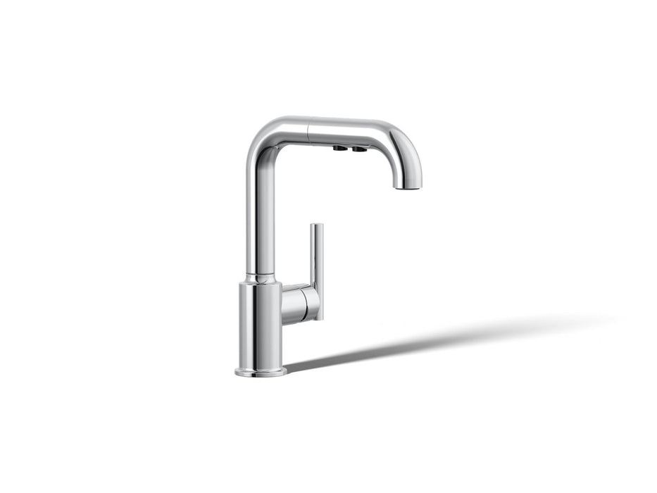 KOHLER K-7506 Purist Pull-out kitchen sink faucet with three-function sprayhead, polished chrome