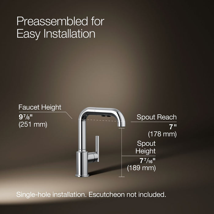 KOHLER K-7506 Purist Pull-out kitchen sink faucet with three-function sprayhead
