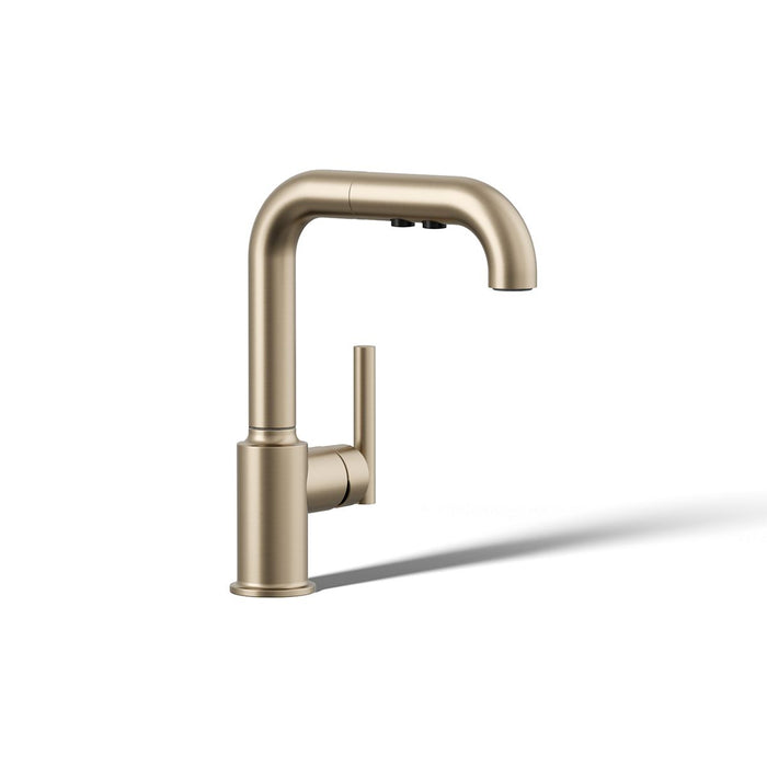 KOHLER K-7506 Purist Pull-out kitchen sink faucet with three-function sprayhead, vibrant brushed bronze - view 5