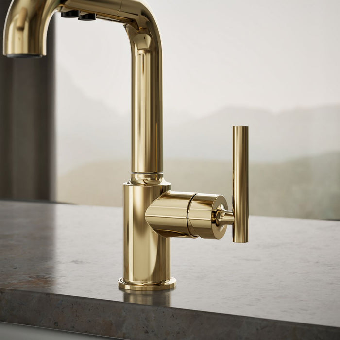 KOHLER K-7506 Purist Pull-out kitchen sink faucet with three-function sprayhead, vibrant french gold - view 3