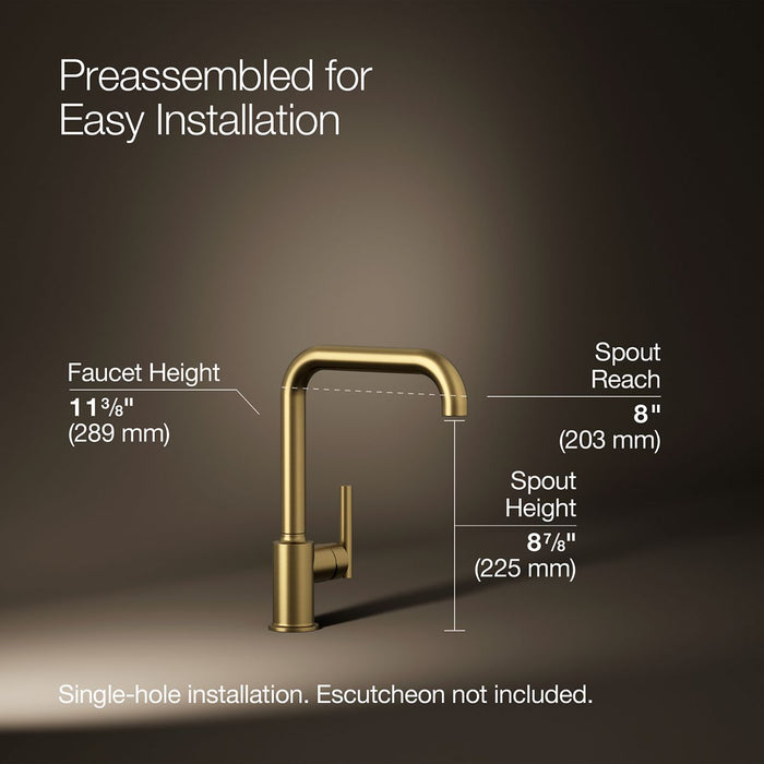 KOHLER K-7507 Purist Single-handle kitchen sink faucet, vibrant brushed moderne brass - view 5