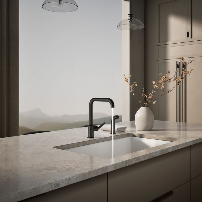 KOHLER K-7508 Purist Single-handle kitchen sink faucet with side sprayer, matte black - view 4