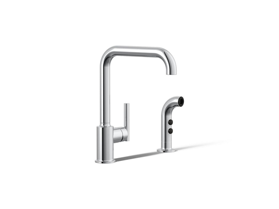 KOHLER K-7508 Purist Single-handle kitchen sink faucet with side sprayer, polished chrome
