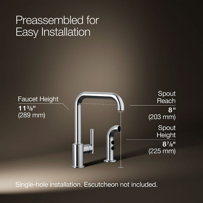 KOHLER K-7508 Purist Single-handle kitchen sink faucet with side sprayer, polished chrome - view 5