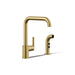 KOHLER K-7508 Purist Single-handle kitchen sink faucet with side sprayer, vibrant brushed moderne brass
