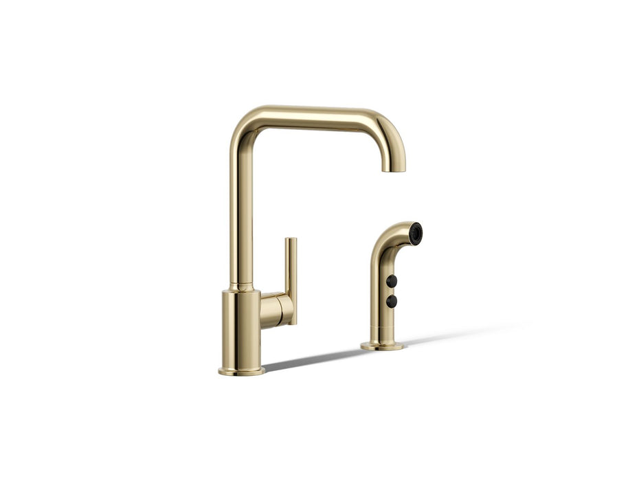 KOHLER K-7508 Purist Single-handle kitchen sink faucet with side sprayer, vibrant french gold