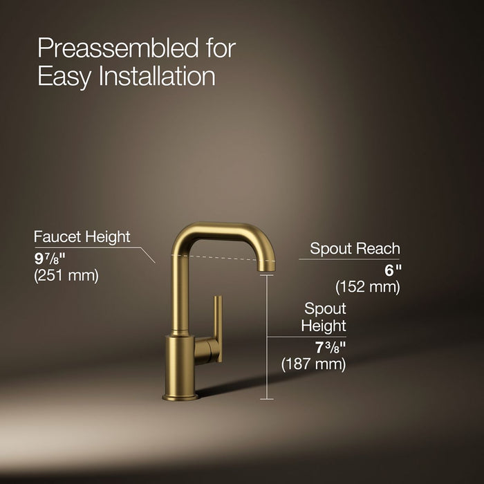 KOHLER K-7509 Purist Single-handle bar sink faucet, vibrant brushed moderne brass - view 2
