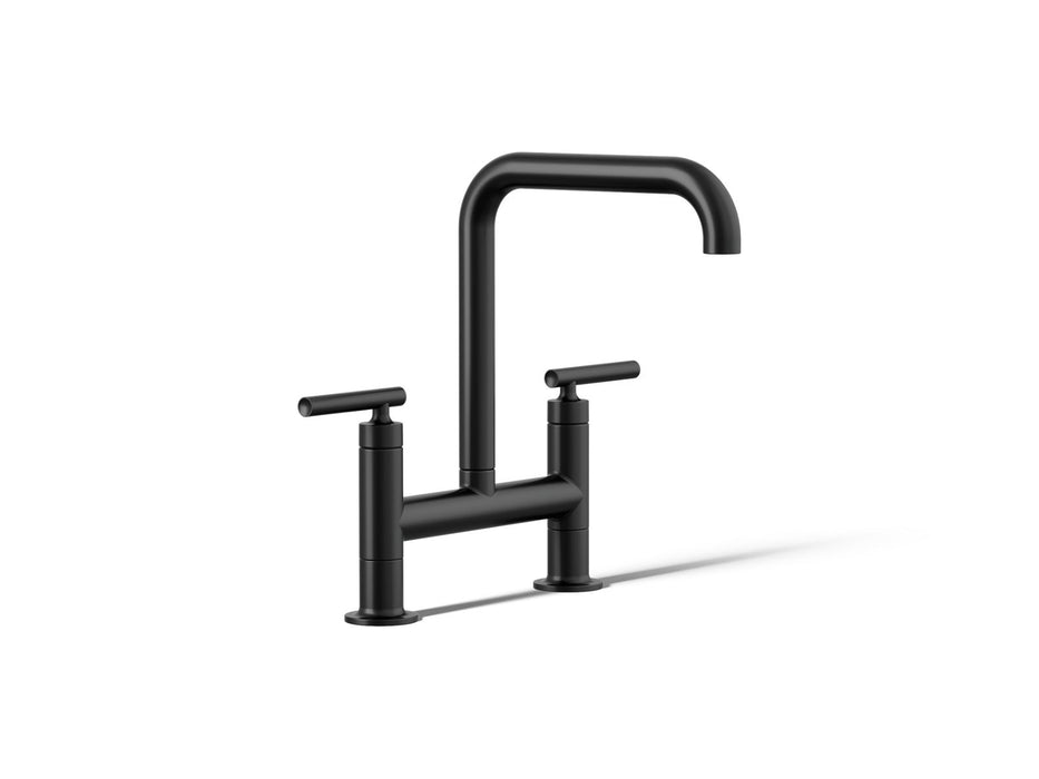 KOHLER K-7547-4 Purist Two-hole bridge kitchen sink faucet, matte black