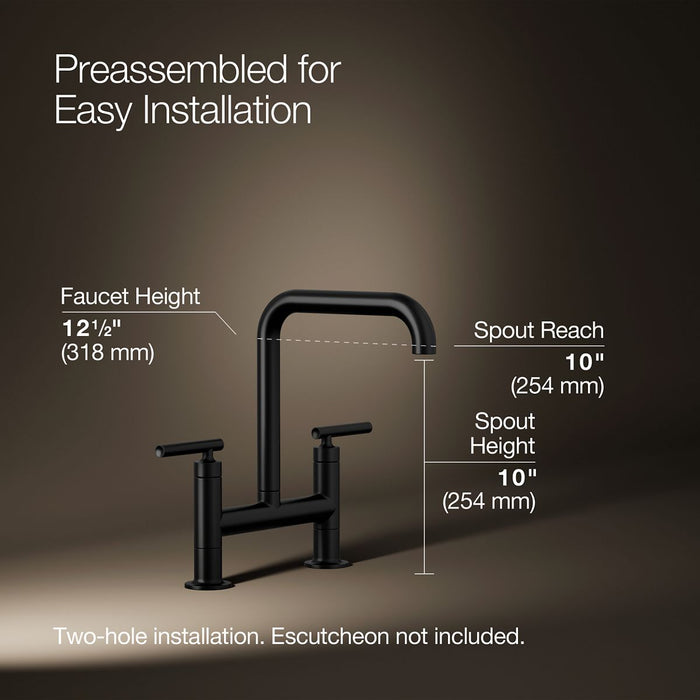 KOHLER K-7547-4 Purist Two-hole bridge kitchen sink faucet, matte black - view 2