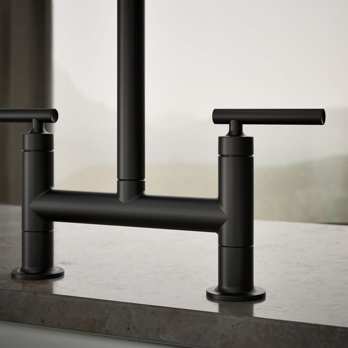 KOHLER K-7547-4 Purist Two-hole bridge kitchen sink faucet, matte black - view 3
