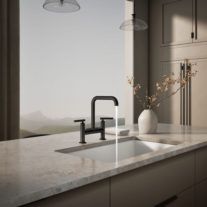 KOHLER K-7547-4 Purist Two-hole bridge kitchen sink faucet, matte black - view 5